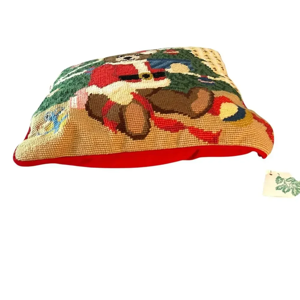 NEW Vintage Needlepoint Velvet Christmas Santa Bear Pillow BM JABARA 1779-19